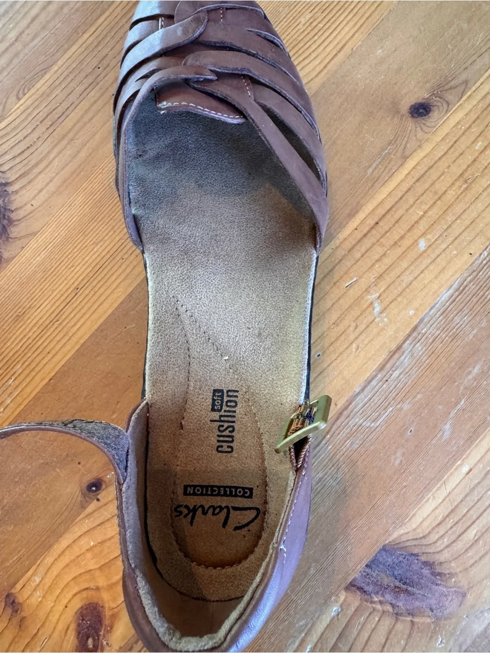 Clarks Brown Leather Woven Ankle-Strap Sandals